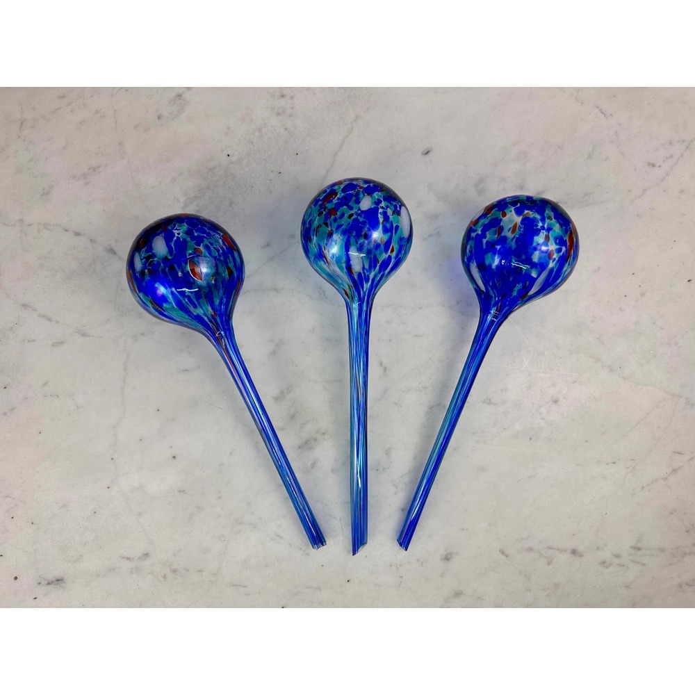 Unbranded Glass Watering Globes Set of 3 Blue Excellent Hand Blown Art Decor